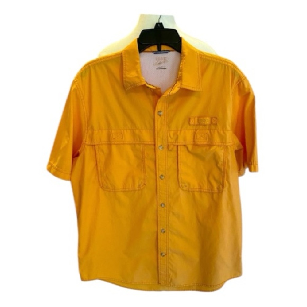 IZOD Surfcaster Men’s Short Sleeve Fishing Shirt Yellow‎ Vented Quick Dry - L